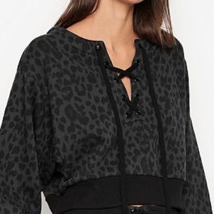 Victoria’s Secret Cotton Fleece Lace-up Animal Print Crewneck Size M
